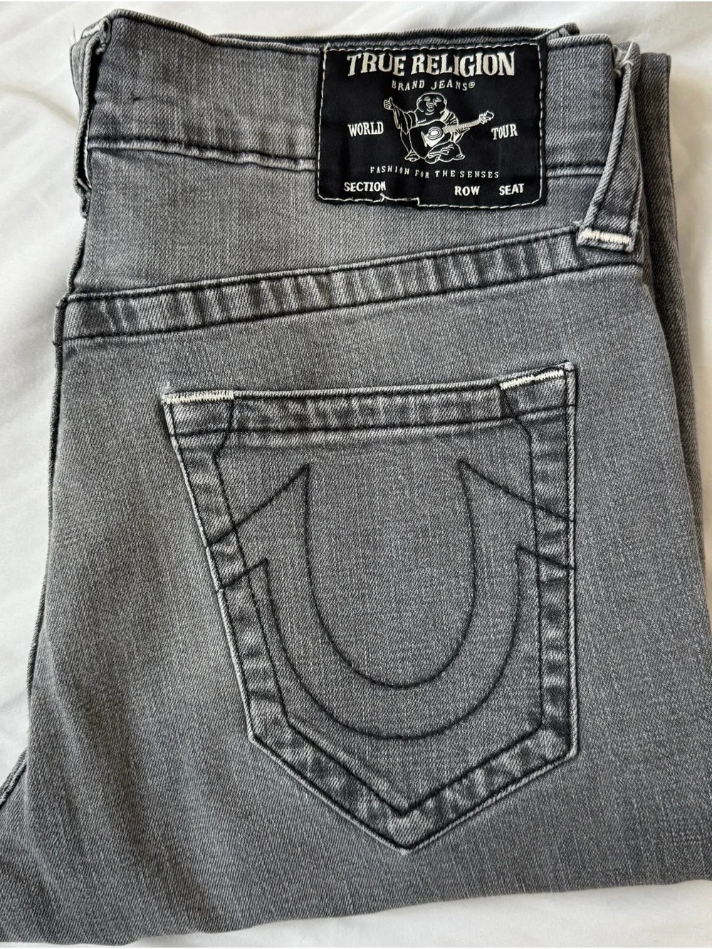 True Religion Gray Horseshoe Pocket Jeans